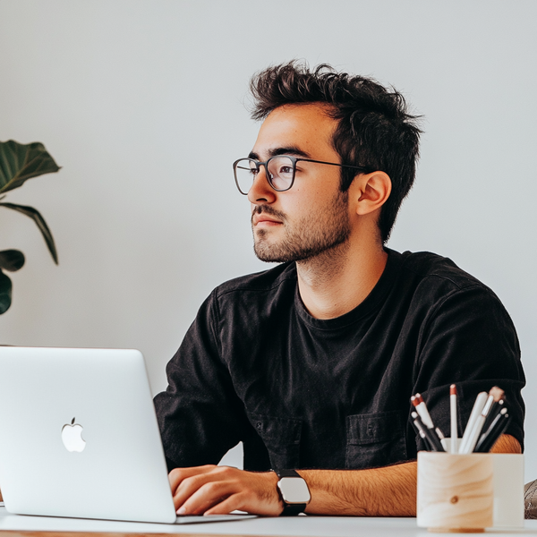 SaaS founder working at desk - professional startup environment